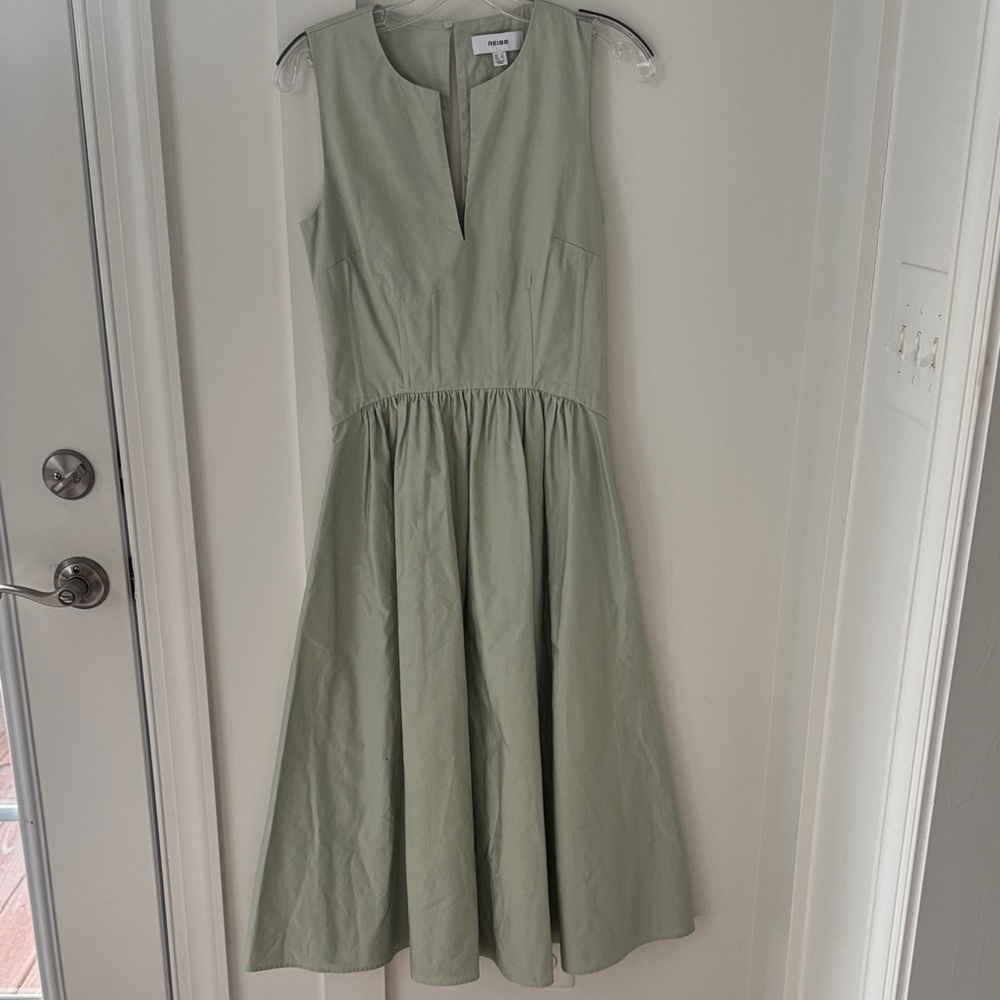 Reiss Liza 100% Cotton Corset Midi Dress in Sage Size 2 - Picture 3 of 15